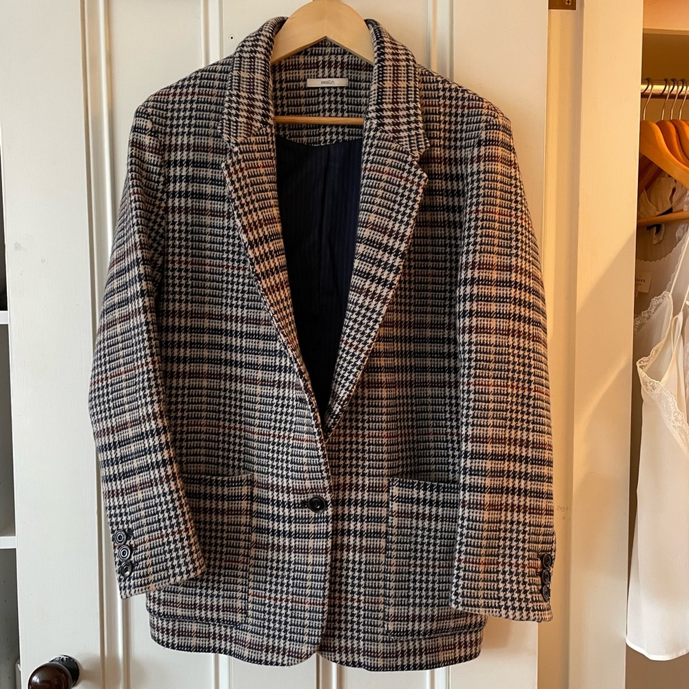 Sessùn wool checked boyfriend blazer